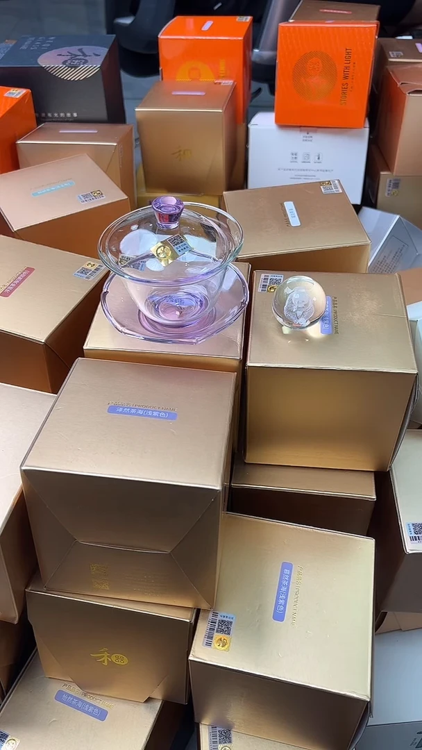@@禾器晶彩荷叶盖碗浅紫色+熊猫盖置1