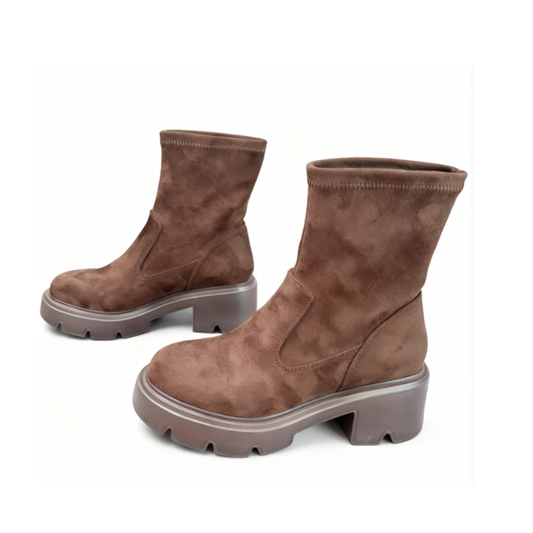 2025新款百搭弹力靴黑色瘦瘦靴中靴厚底增高女靴子