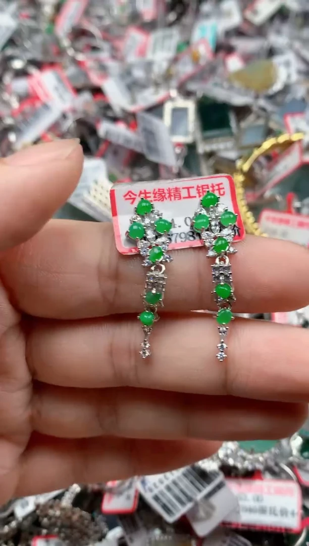 银S925镶嵌戒指翡翠天然A货缅甸翡翠