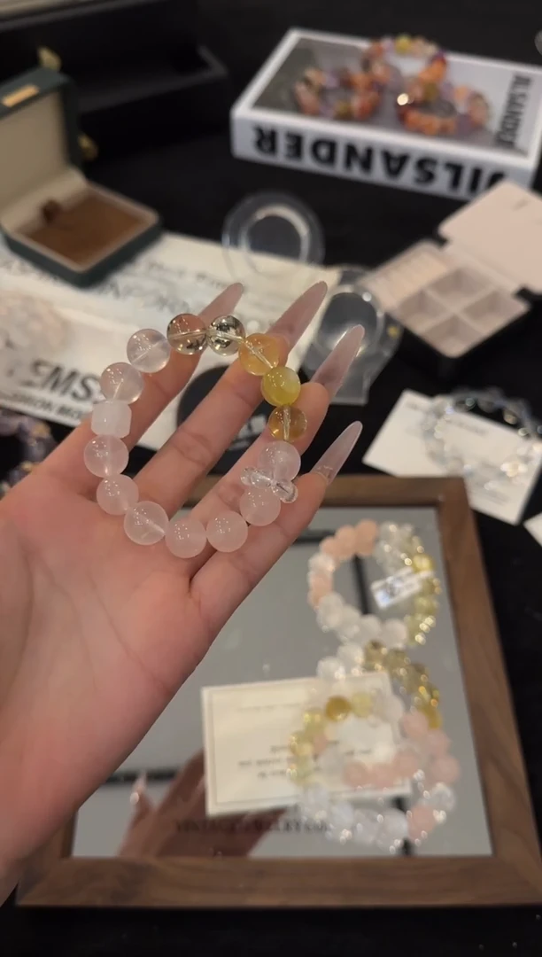 未镶嵌手链水晶粉黄多宝x2711