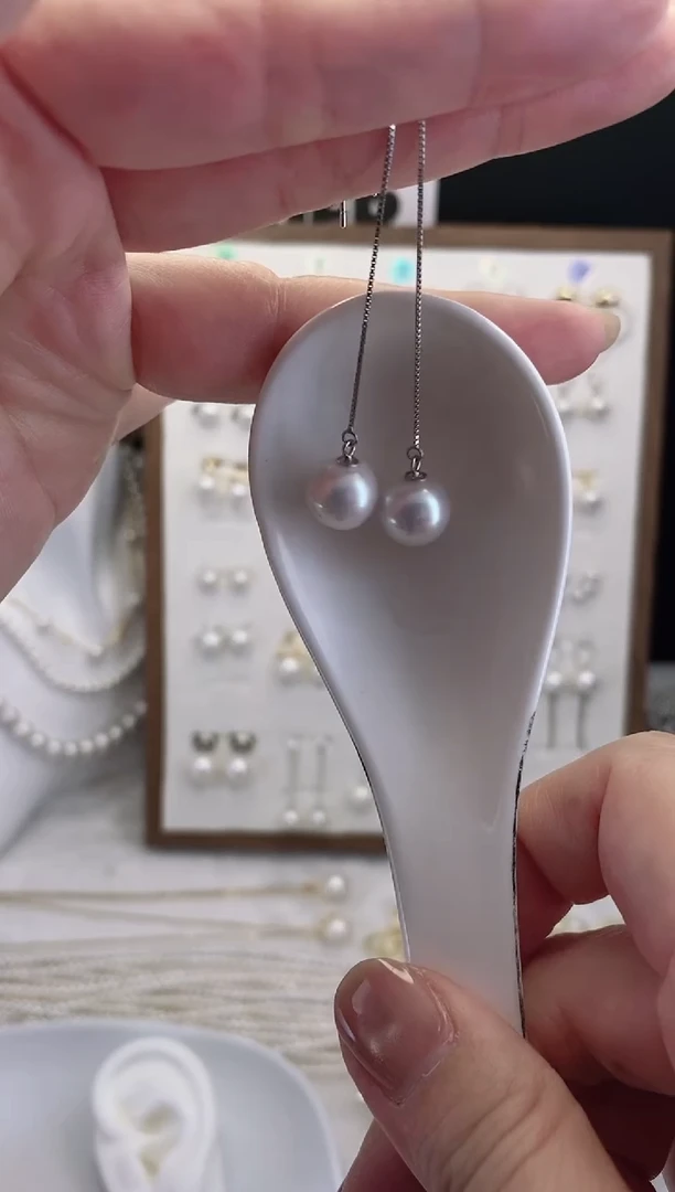 银S925镶嵌耳饰淡水珍珠11耳线