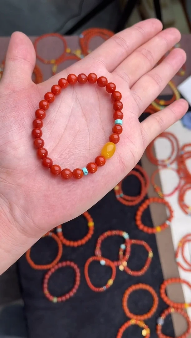 未镶嵌手串南红玛瑙南红单圈蜜蜡手串QF-A458（多样性发一）