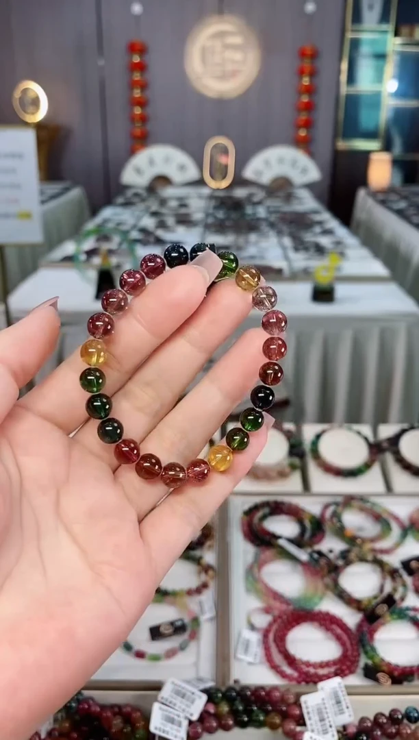 未镶嵌老矿碧玺色标冰体单圈手串7mm+碧玺hon多样性发货一条
