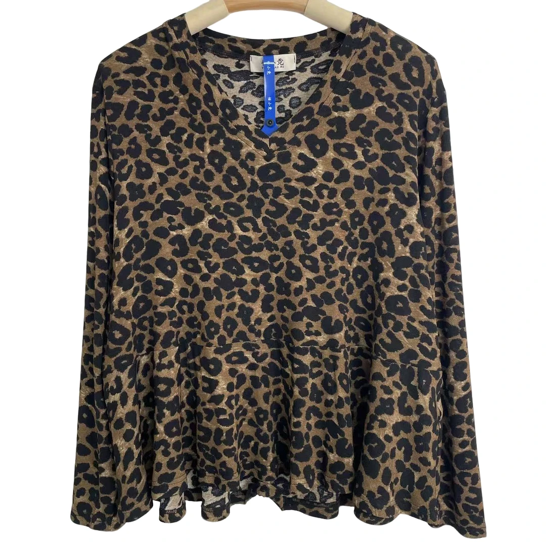 恬小霓（玲玲姐精选）954/豹纹/V领/裙摆底/上衣/休闲/百搭