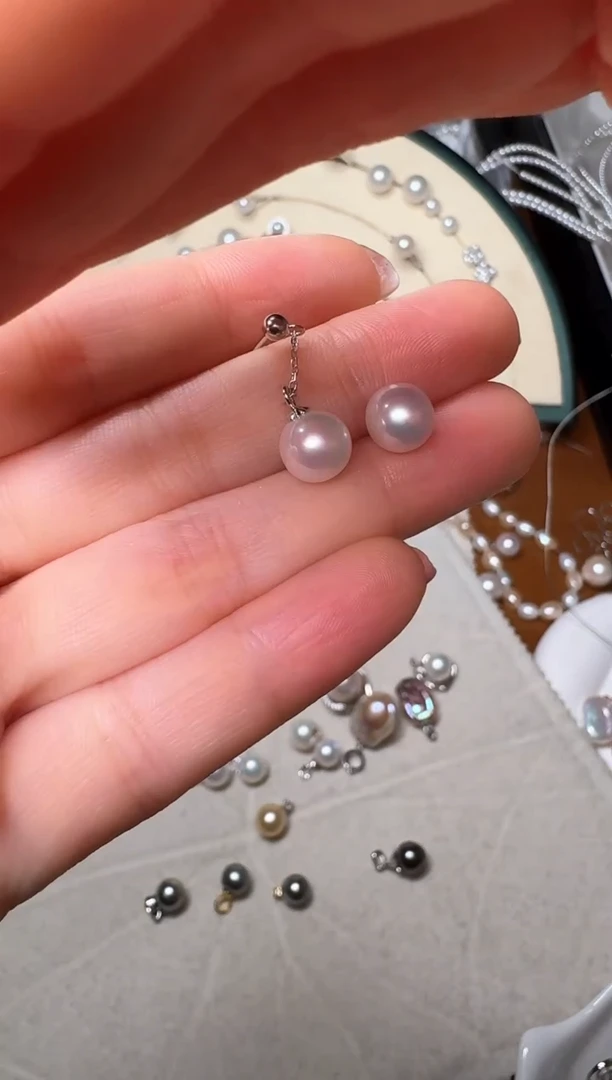 【闪购商品】淡水珍珠耳饰银S925镶嵌33号极光风在吹耳钉