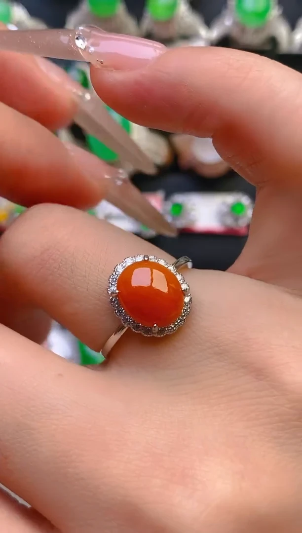 翡翠戒指银S925镶嵌天然