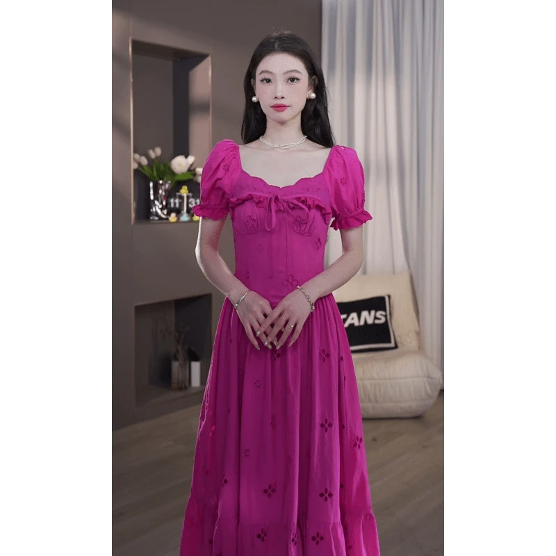 TANS【玫瑰的故事】法式花瓣领碎花连衣裙女长款连衣裙春夏