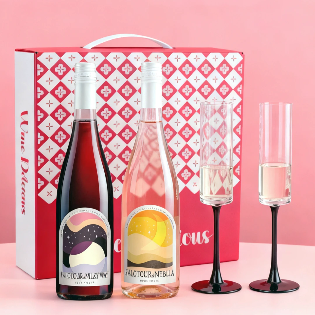 荔枝蜜桃香半甜红半甜白葡萄酒微醺网红小甜酒双支礼盒装酒杯2支