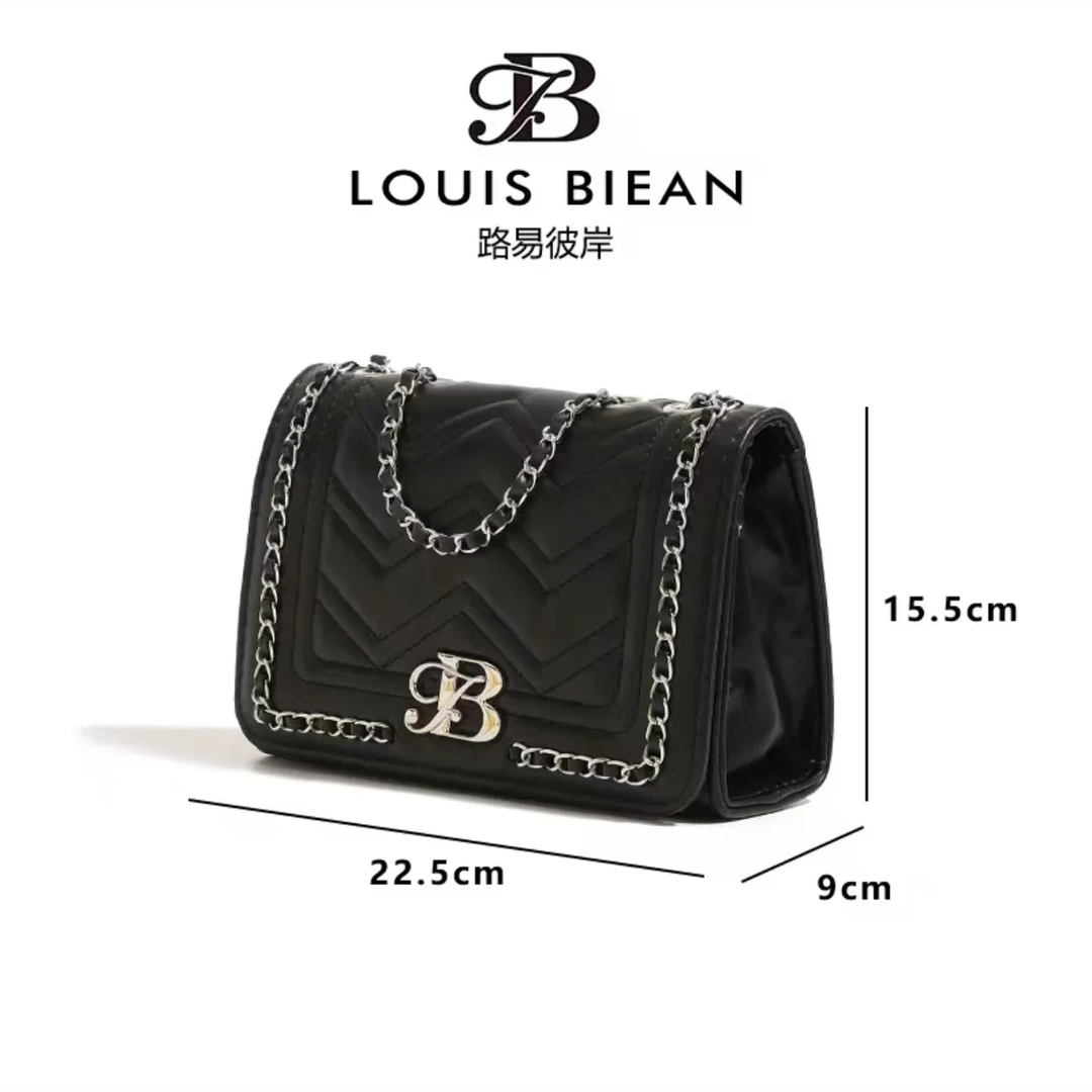2025新款路易彼岸百搭通勤链条包翻盖磁扣斜挎小方包7098黑色