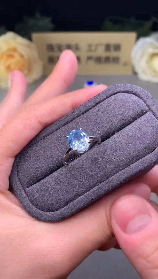 银S925镶嵌戒指海蓝宝石0000