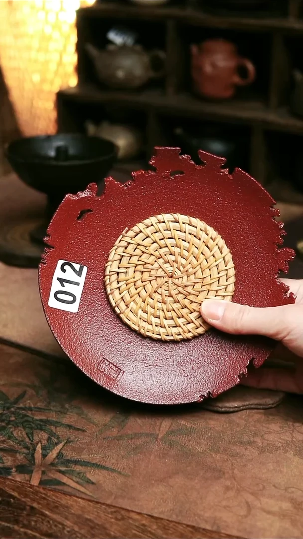 012号紫砂全手工红色侘寂残破镂空壶承