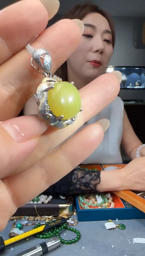 和田玉银S925镶嵌吊坠(不含链)1