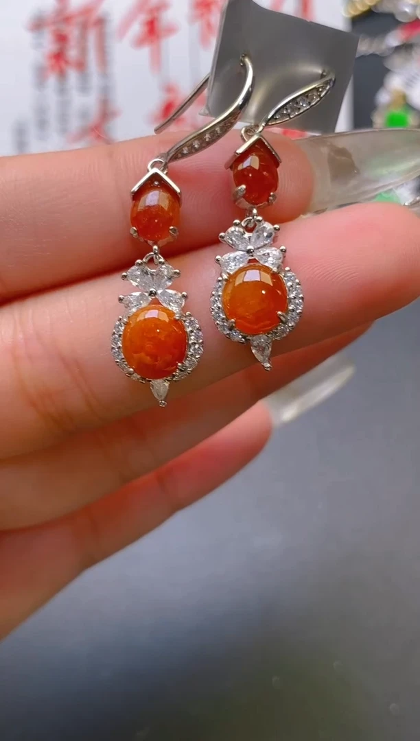 【闪购商品】翡翠耳饰银S925镶嵌天然A货翡翠1