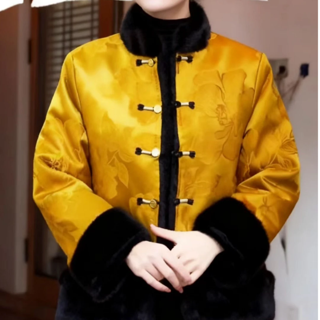 【望江南】冬款新款貂毛外套新中式短款上衣百搭双面穿