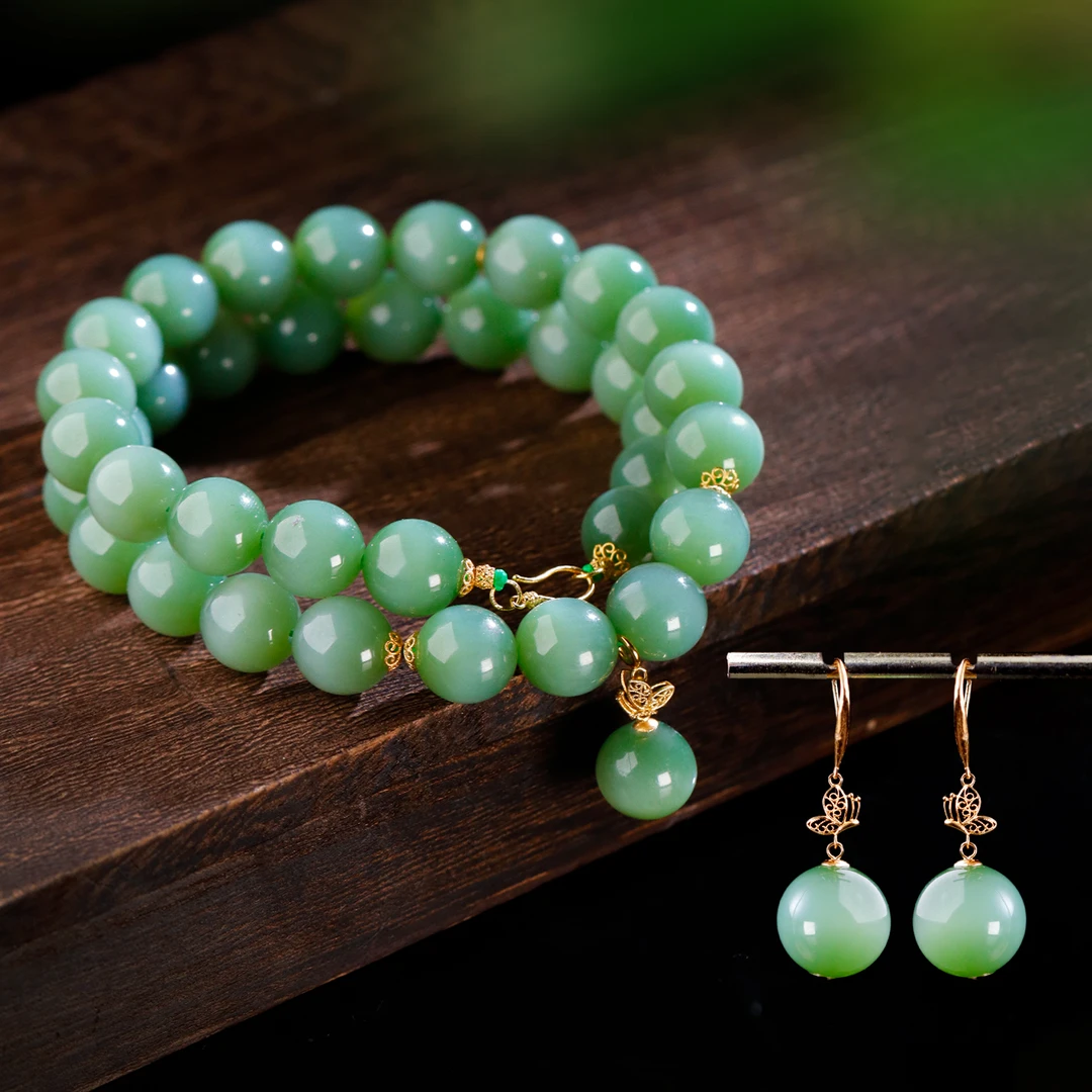 破茧化蝶/18K金粉青猫眼套装