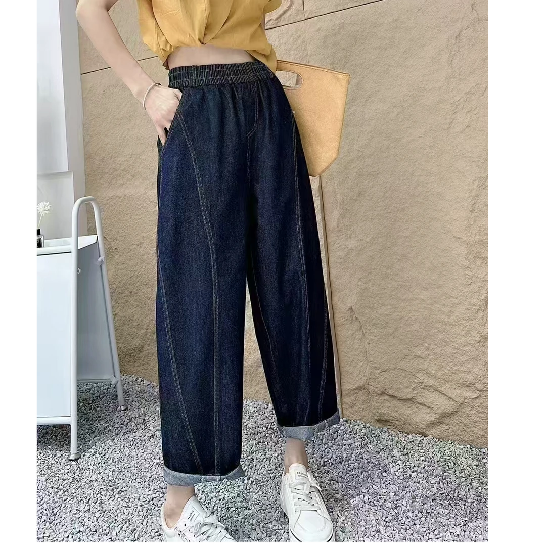 晓琳家 2522 防掉色丹宁蓝南韩老爹牛仔裤女裤子