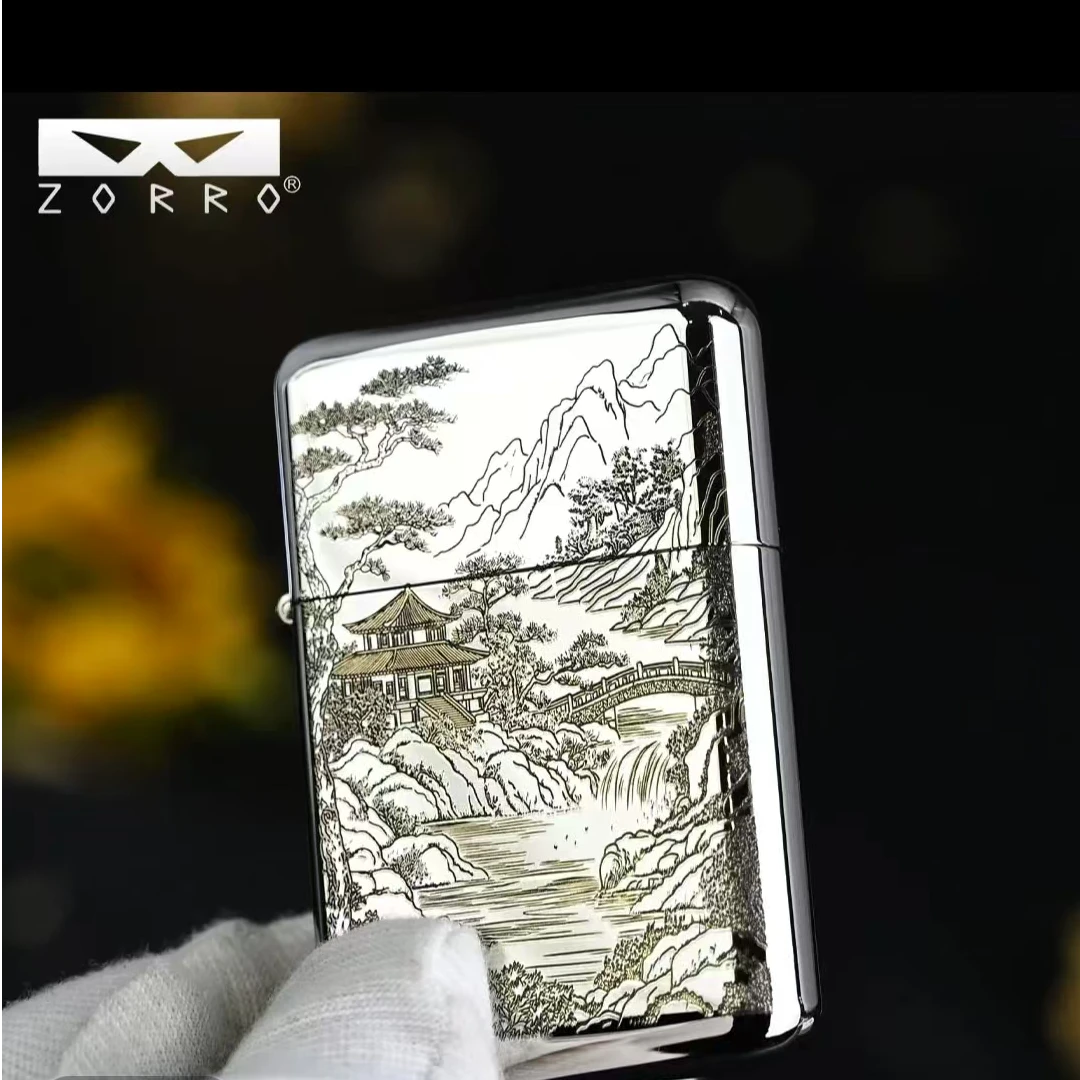ZORRO佐罗正品790山水画超薄手感防风创意精雕煤油打火机佳节礼品