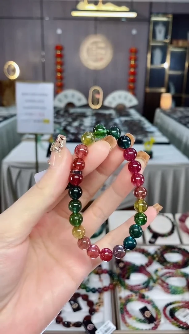 收藏级老矿碧玺色标彩虹净体单圈手串8mm未镶嵌碧玺dan一物一证