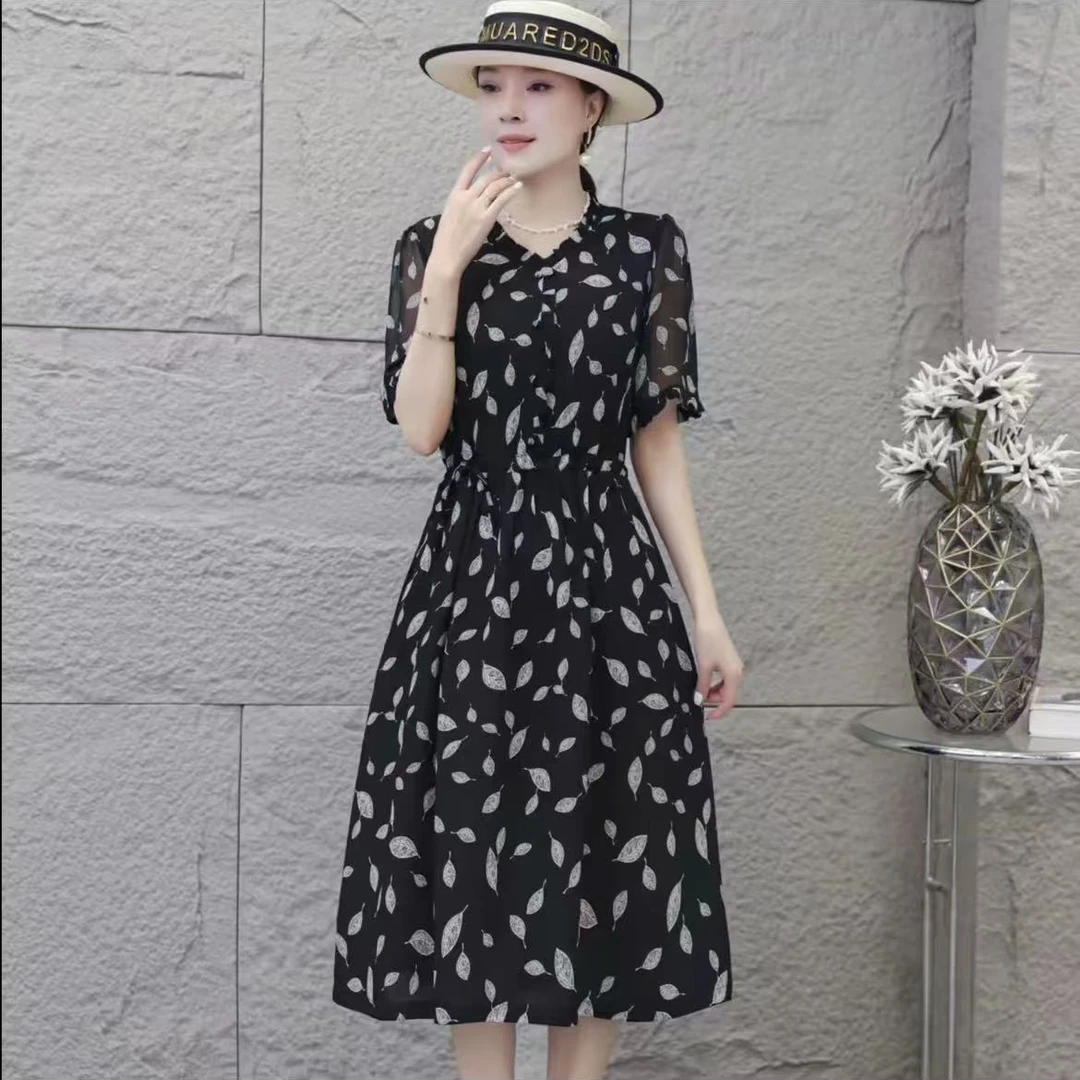 M1698女时尚连衣裙气质夏季休闲百搭中长款裙子