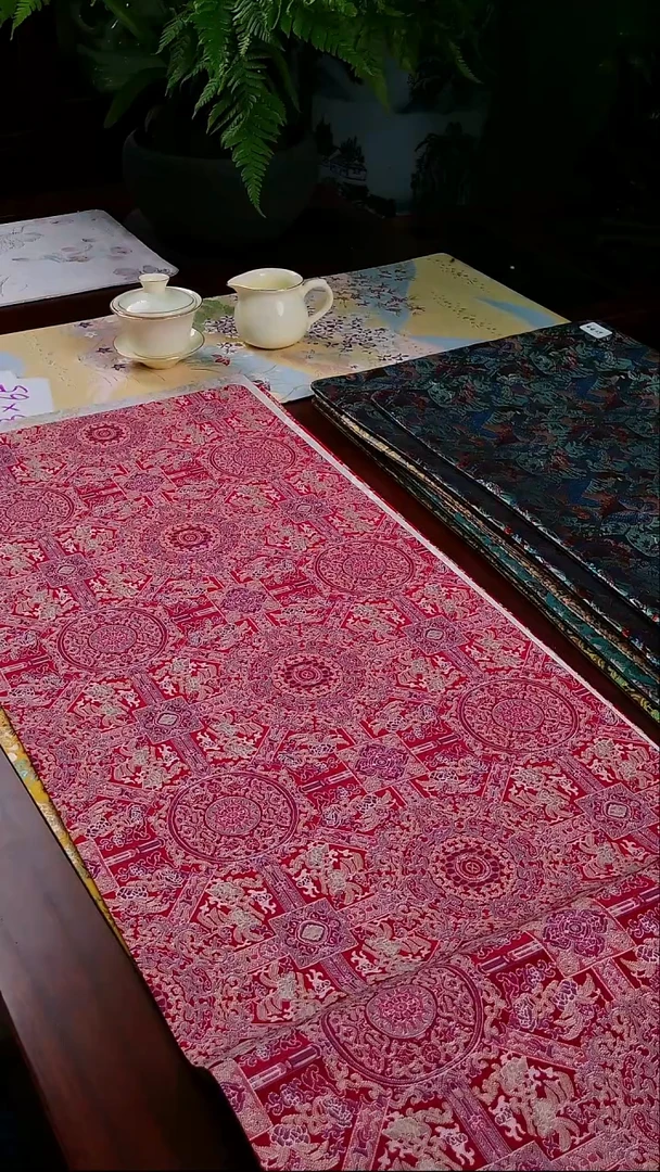 【八达井纹红单面】中国风干泡织锦茶席35*100