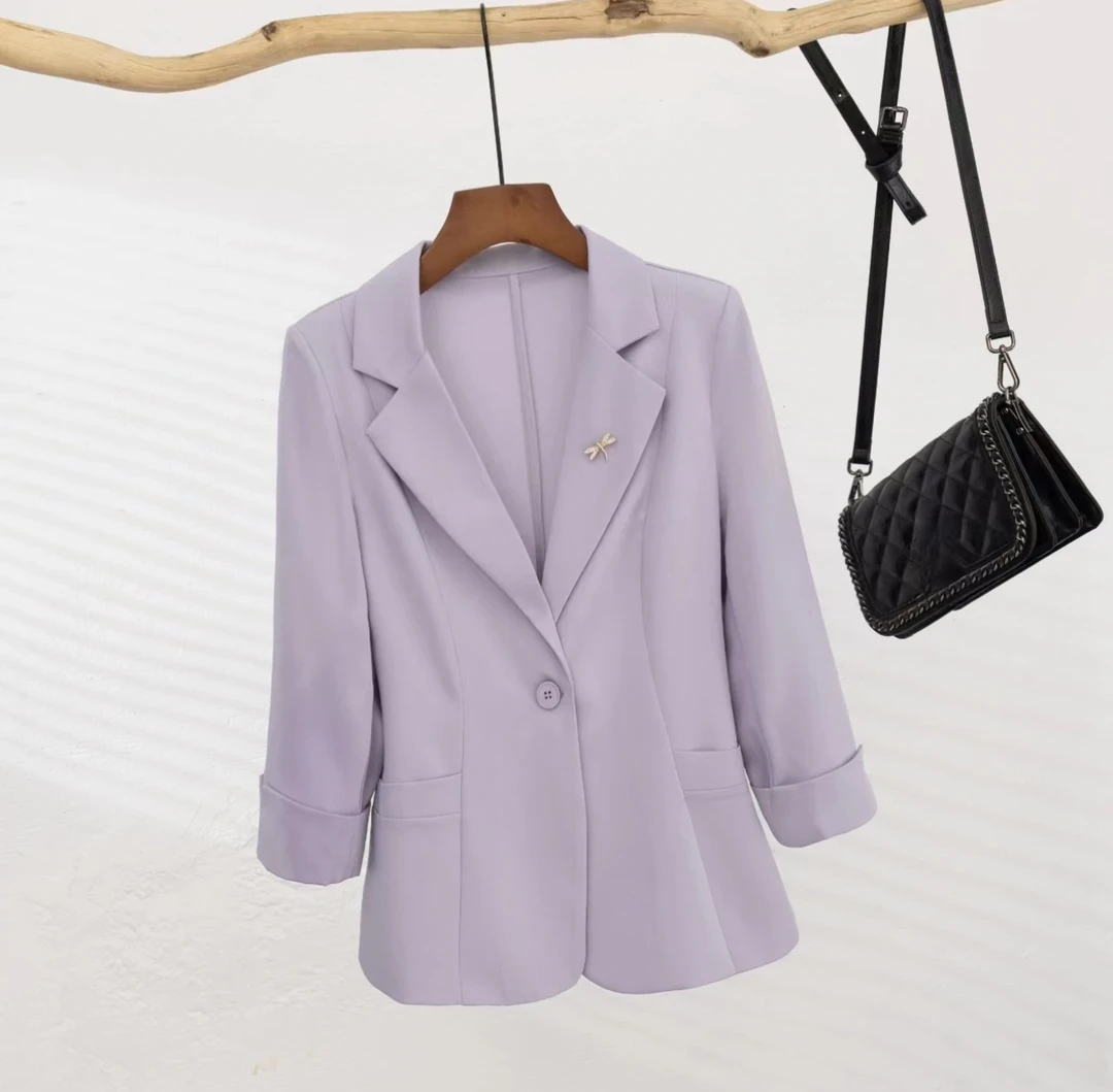 688韩版西服修身薄款七分袖V领收高级气质职业腰休闲百搭通勤西服