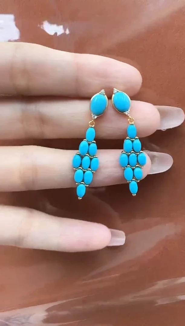 银S925镶嵌绿松石耳饰秒拍号6