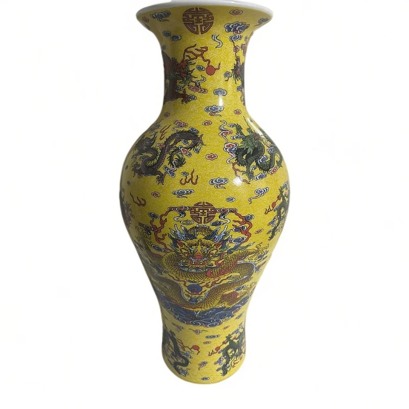 陶瓷夜光九龙珐琅彩花瓶新中式家居轻奢摆件工艺品冬瓜瓶玄关摆件