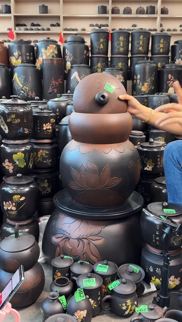 罐 瑕疵水缸  葫芦 荷花  051