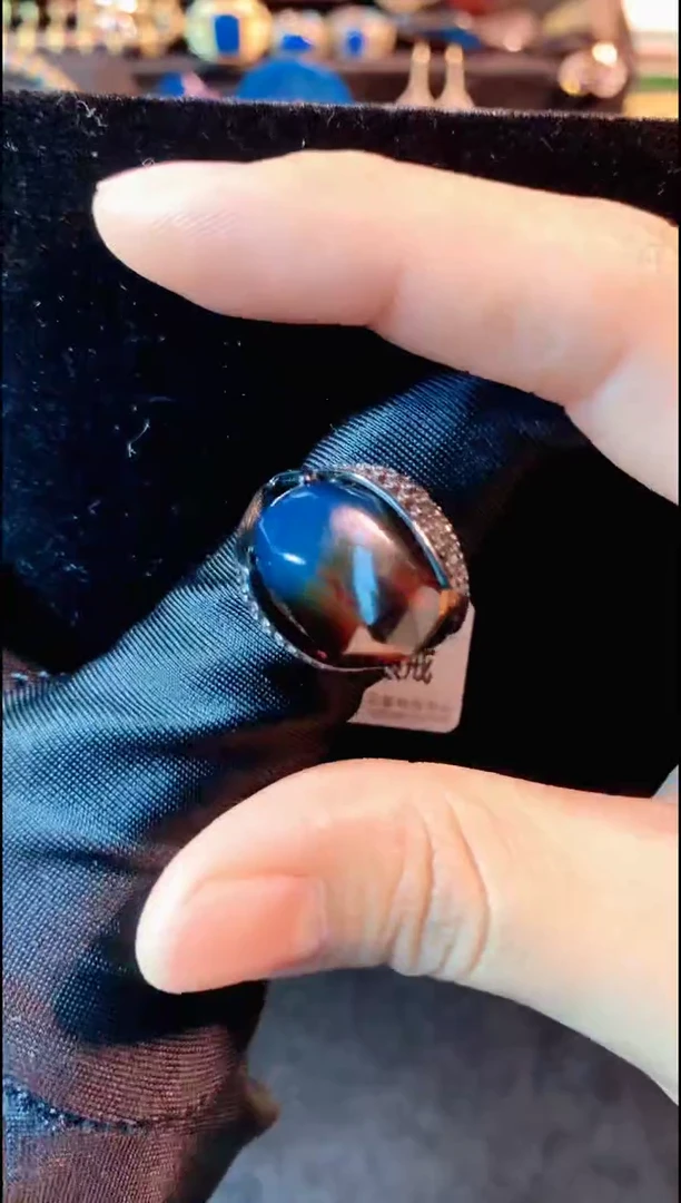 【闪购商品】琥珀戒指银S925镀金镶嵌红蓝珀银戒