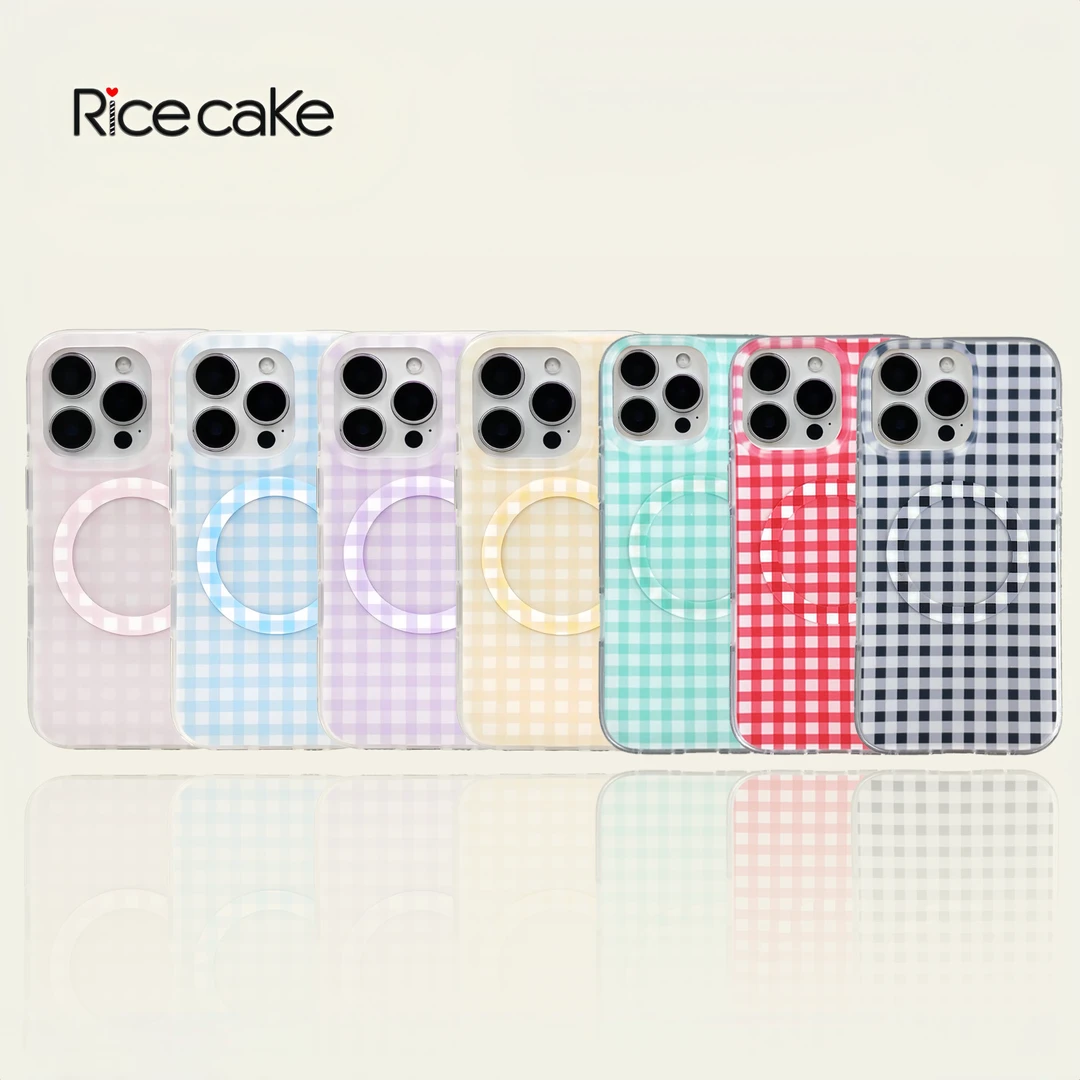 夏季清新格子肤感磨砂适用苹果16promax手机壳15新款14磁吸13创意