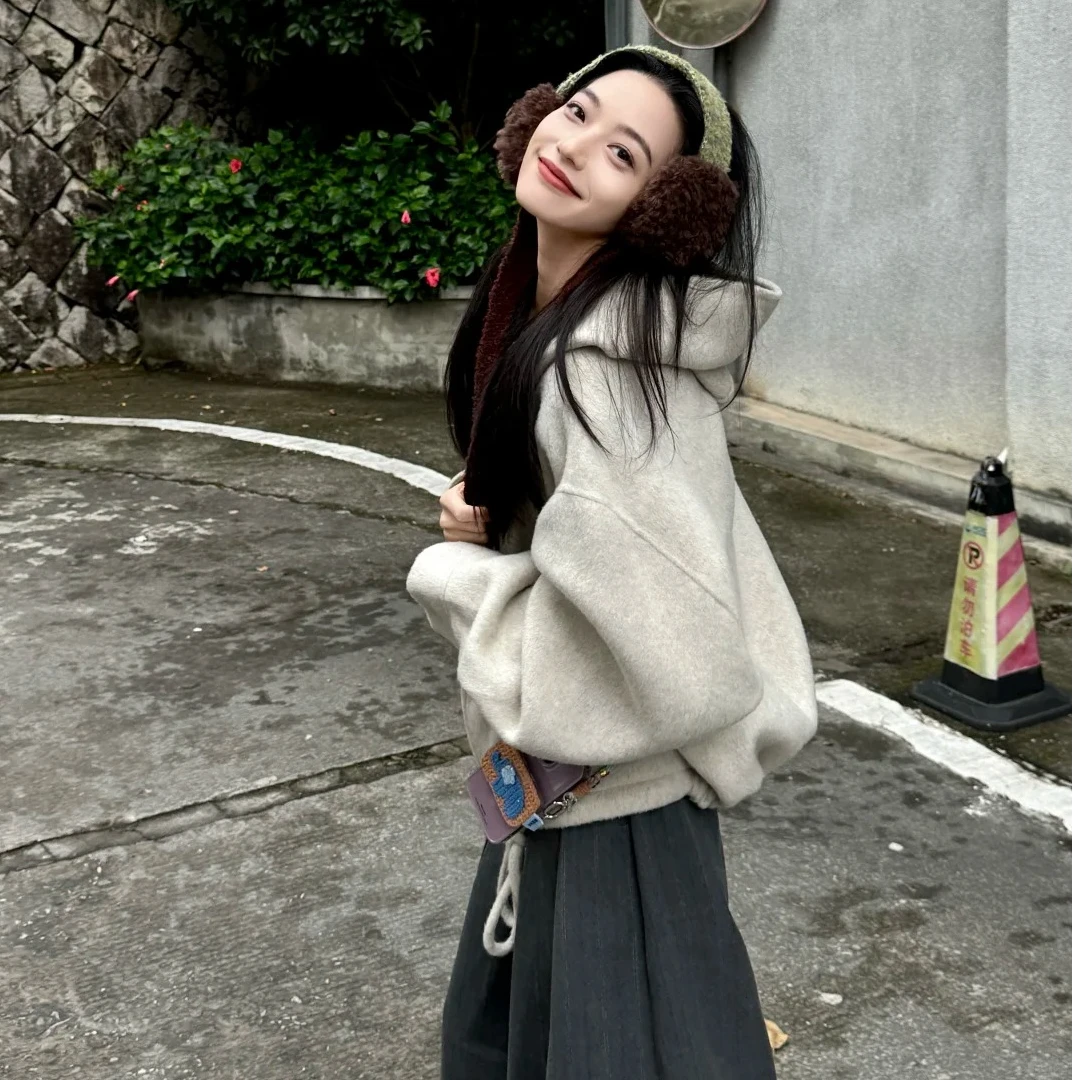 连帽纯色秋冬上衣卫衣外套气质显瘦洋气休闲百搭宽松长裤时尚套装