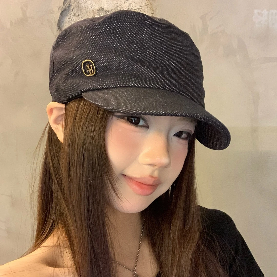 复古水洗做旧牛仔贝雷帽女2025新款显脸小报童帽夏季英伦风鸭舌帽
