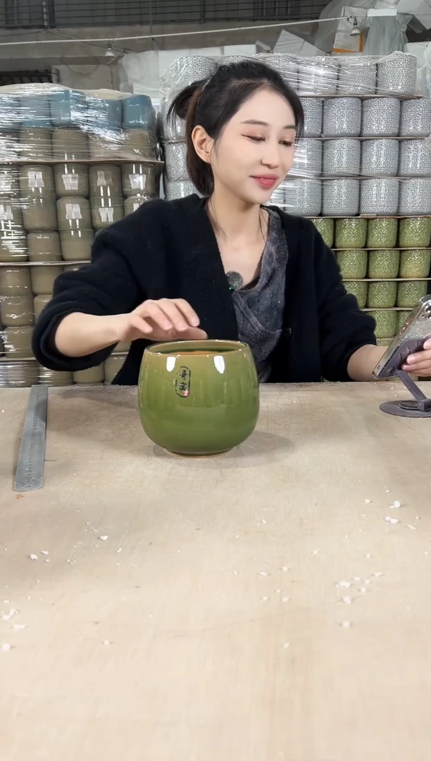 【闪购商品】陶瓷龙蛋裂纹深绿13x13