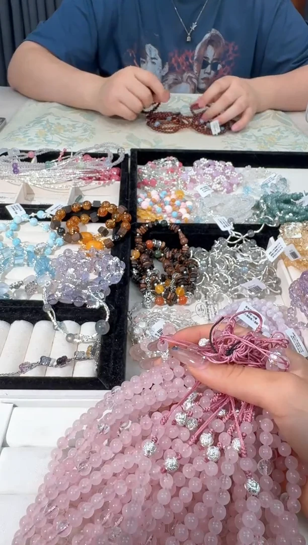 水晶手链合金M034粉水防丢链