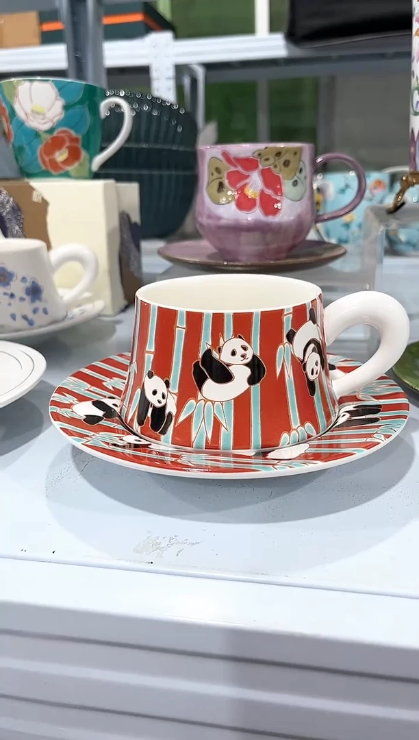 杯子陶（原盒）熊猫咖啡杯碟一套