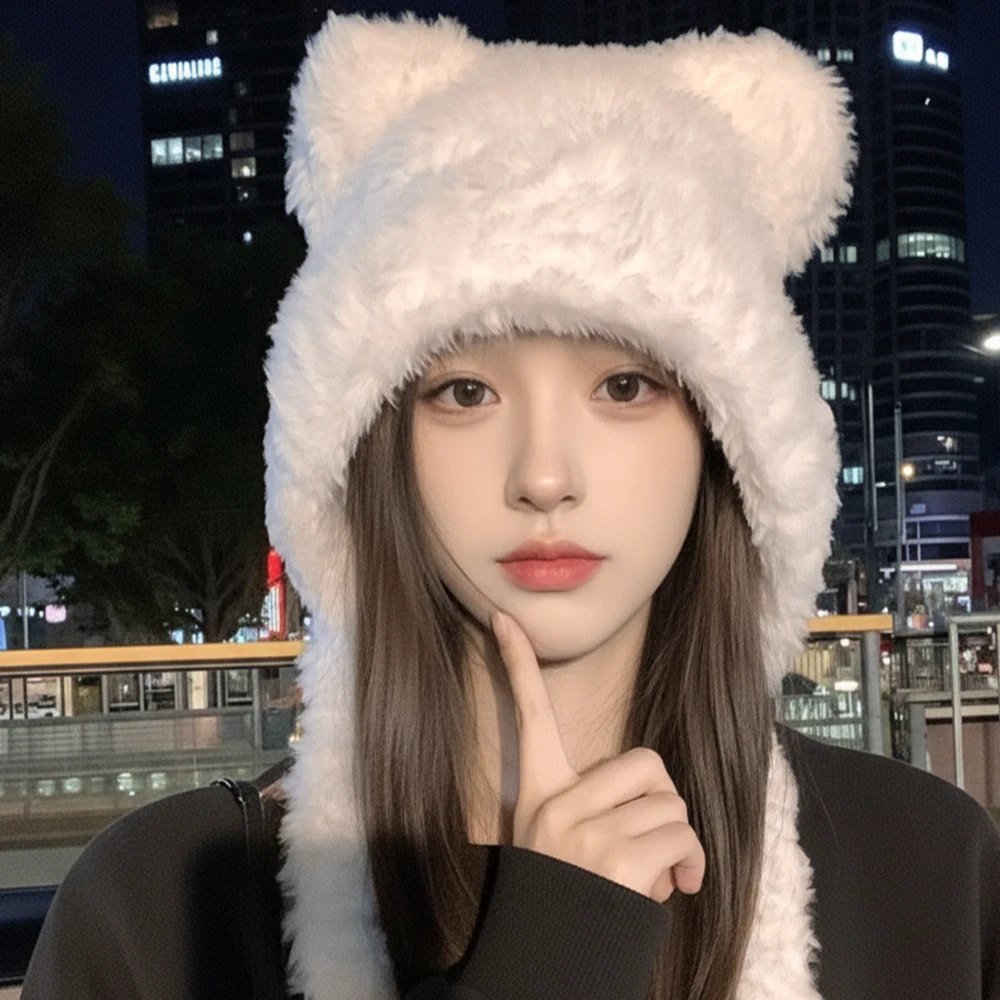 帽子女2025新款秋冬可爱毛绒绒小熊耳朵防寒帽子保暖护耳大头围