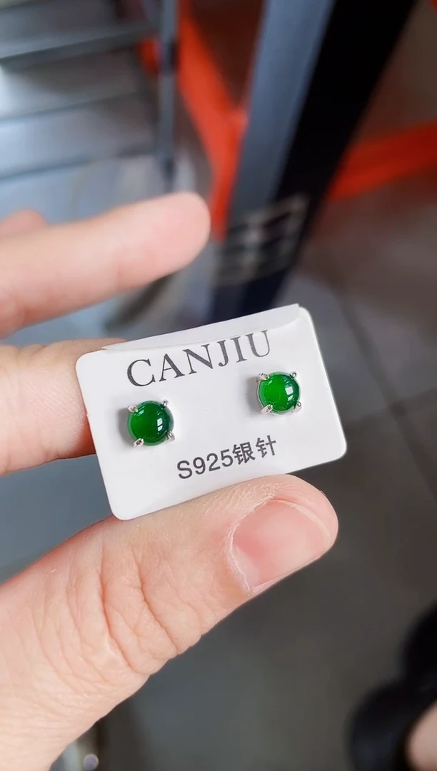翡翠银S925镶嵌耳饰12