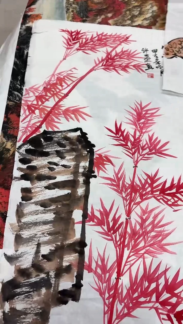 言贤书画年画年画   红竹