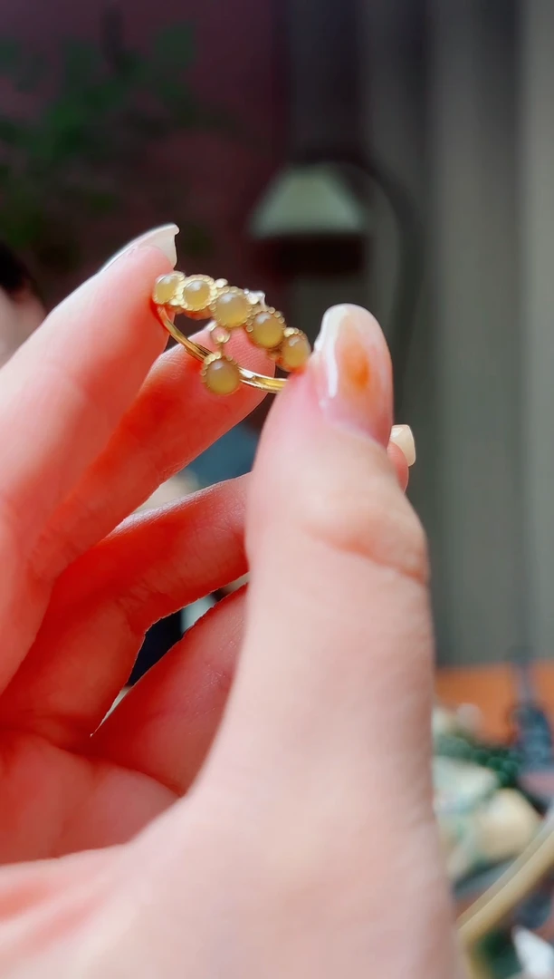 银S925镶嵌戒指和田玉S925银和田玉糖玉戒指