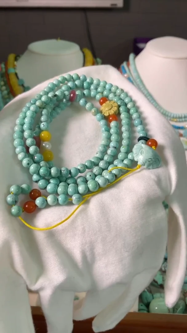 未镶嵌绿松石珠宝奇石4.6mm108多圈毛衣链