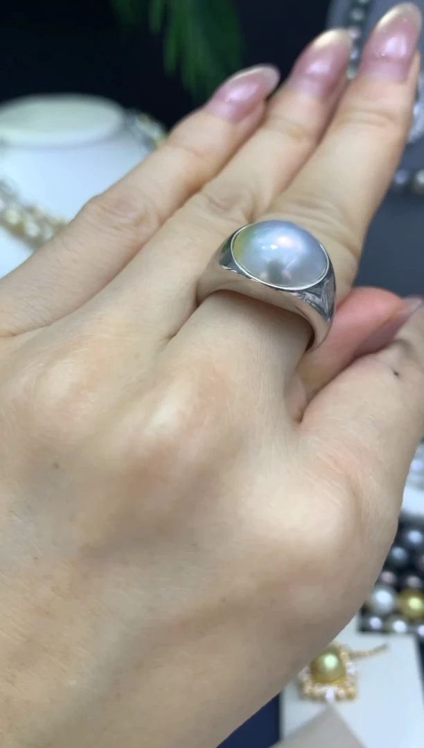 拼合珍珠（马贝珠）戒指银S925镶嵌澳白马贝戒指