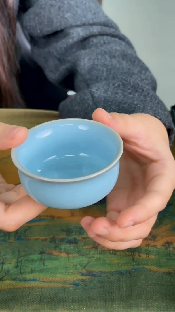 杯子瓷韩红天青釉 小如意