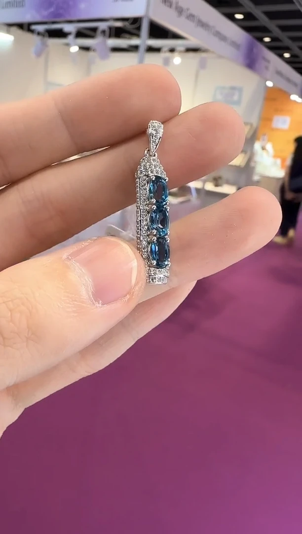 颈饰银S925镶嵌托帕石伦敦蓝4*6mm