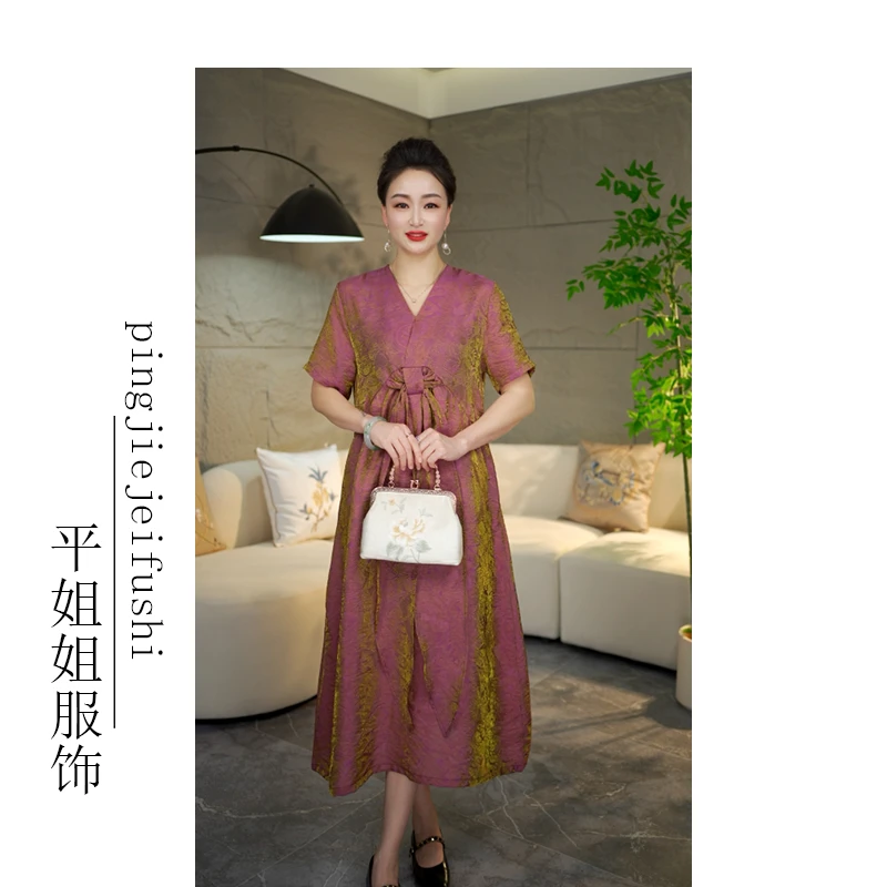 【平姐姐高端线】休闲风夏季不褪色宽松腰连衣裙复古风亮闪闪金丝线