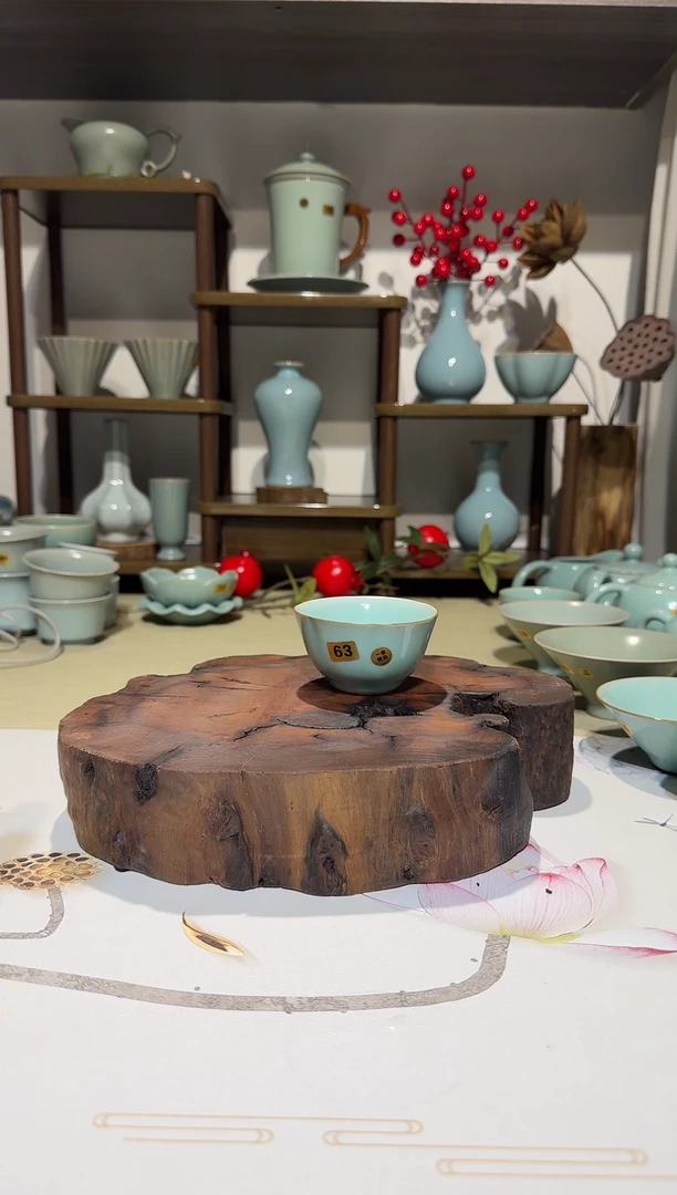 杯子63小花神杯 缥碧釉一级精品 主人杯品茗杯*