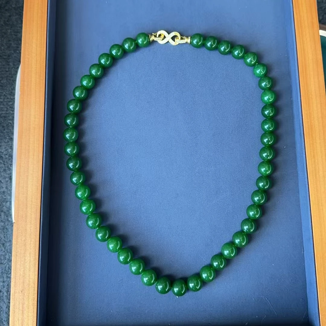 A22和田玉高油菠菜绿项链加8字扣头12mm