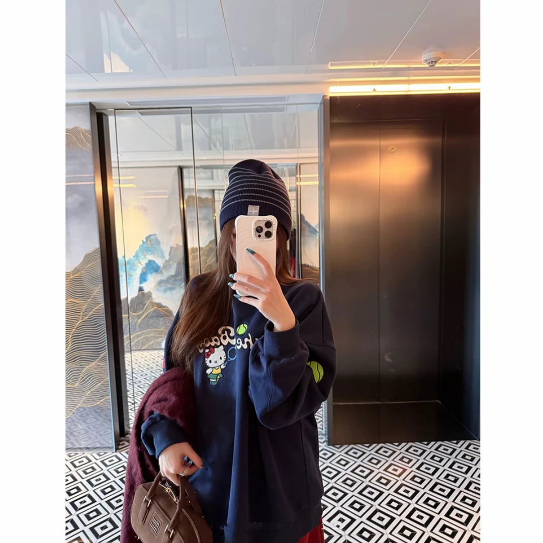 秋冬新款长袖宽松套头上衣kt猫卡通印花圆领卫衣女D978