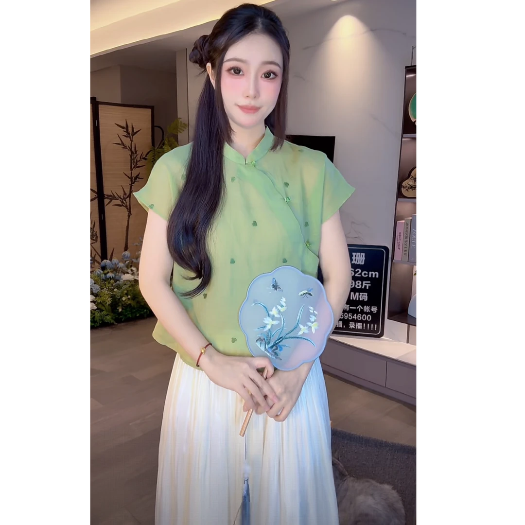 《山远》创新中式国风刺绣飞飞袖小衫夏季禅意新款上衣
