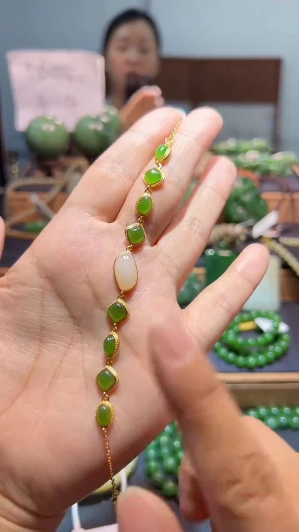 银S925镶嵌手链和田玉（碧玉）1