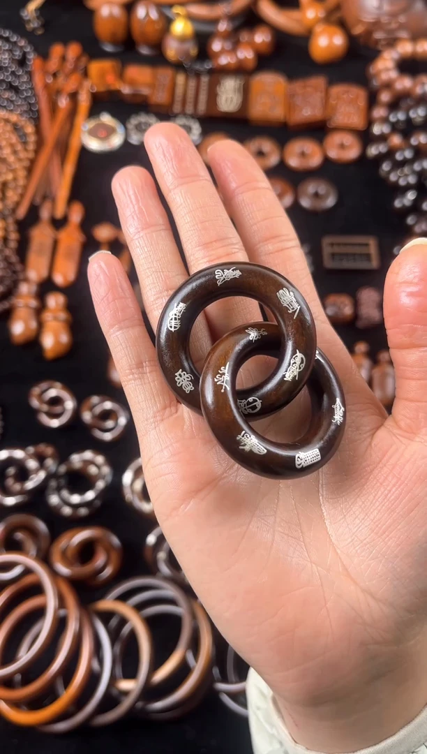 枣木雷击枣木玉化镶银五雷五路乾坤圈